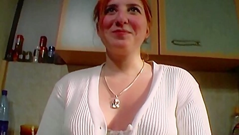 Redhead German teen 18+ Making A Cock Cum Hard In The Kitchen